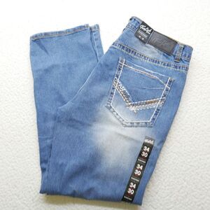 TrueLuck Jeans Mens‎ Sz 34x30 Relaxed Straight Light Stone Distressed Denim